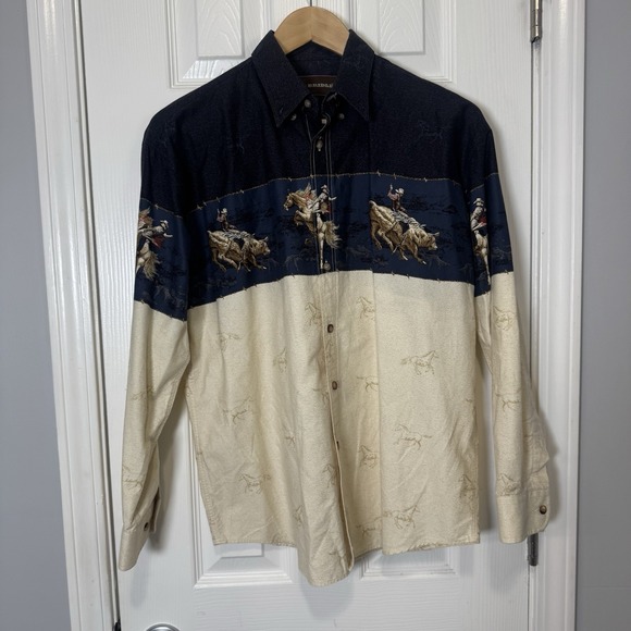 Bit & Bridle Other - Bit & Bridle Tri Color Cowboy Rodeo Long Sleeve Button Down Shirt Men's Size L